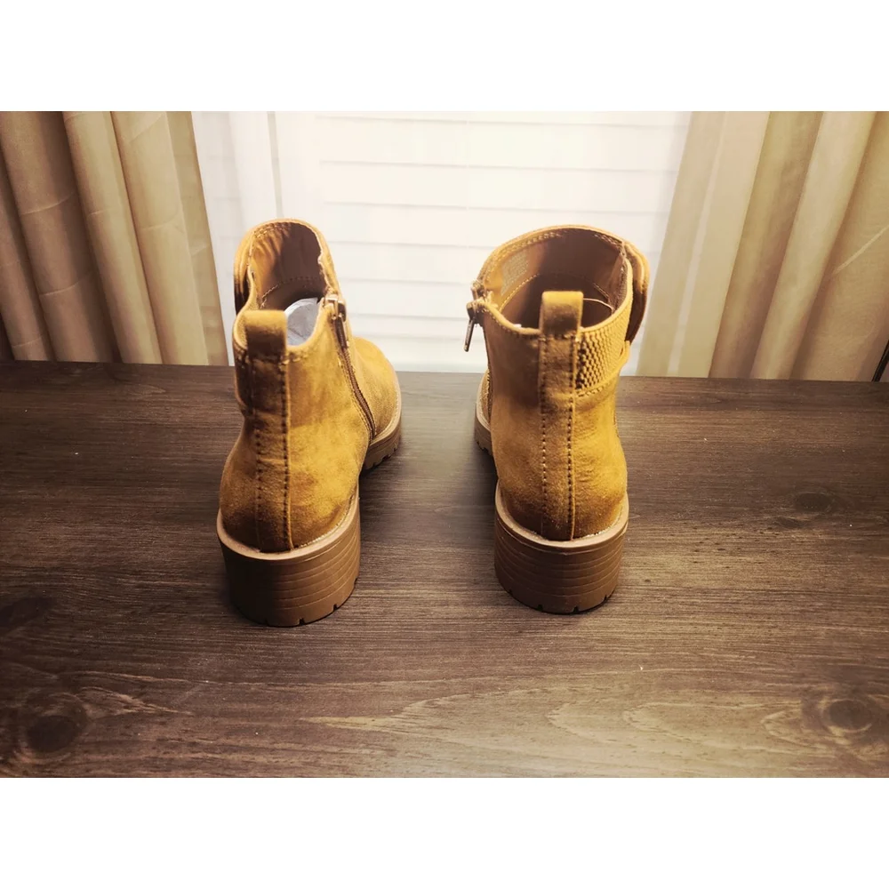 Sun + Stone Faux Microsuede Chelsea Zip On Lug Boots Booties - 7 M Camel Beige